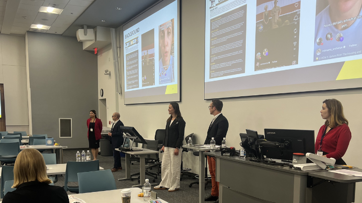 Students present their research findings.