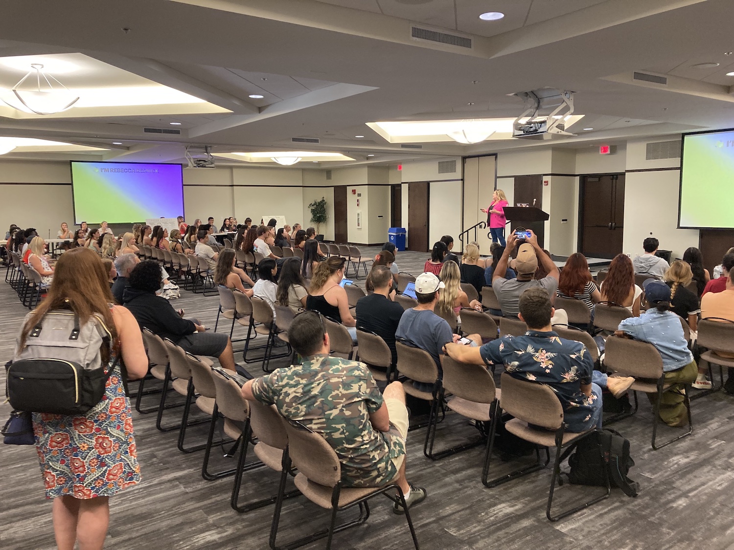 Students gather for Rebecca Resnick at San Diego State University for the School of Journalism and Media Studies' "JMS Fest" event.